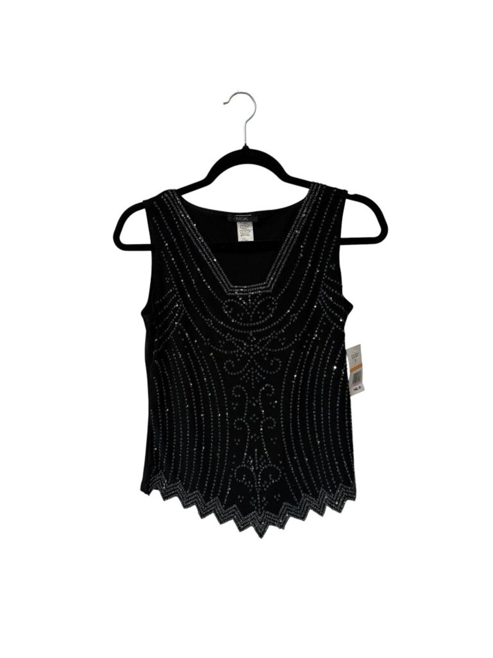 MSK TANK TOP BEADED SEQUINS EMBELLISHED SIZE S BLACK SPARKLE SCALLOPED HEM NEW